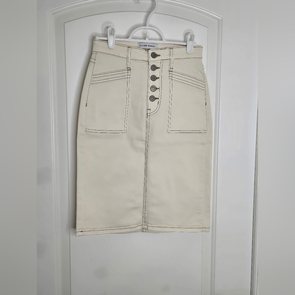 01. Böhme x Flying Monkey | Button‑Fly Skirt – Ivory/Cream – Size 24/0 – NWT